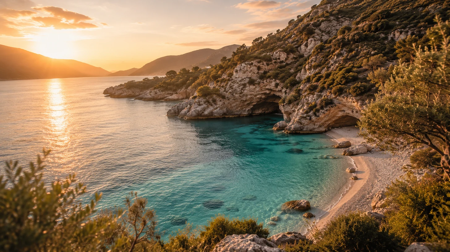 Plazh i fshehtë dhe shkëmbinj të Rivierës Shqiptare në perëndim